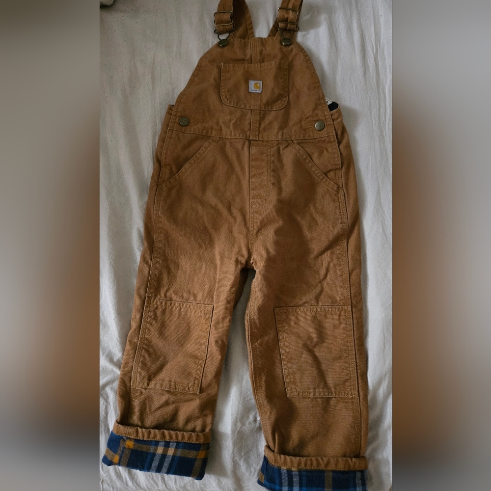 Carhartt Kids Brown Flannel Lined Overalls